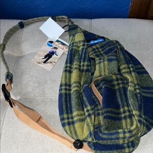 Kavu Plaid Messenger Bag - Green and Blue